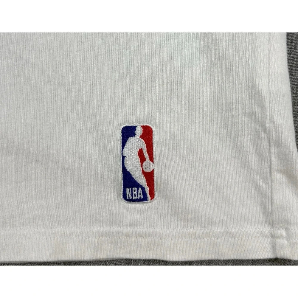 Nike NBA Mens Small White Graphic T Shirt Orange Swoosh Logo Tee Embroidered